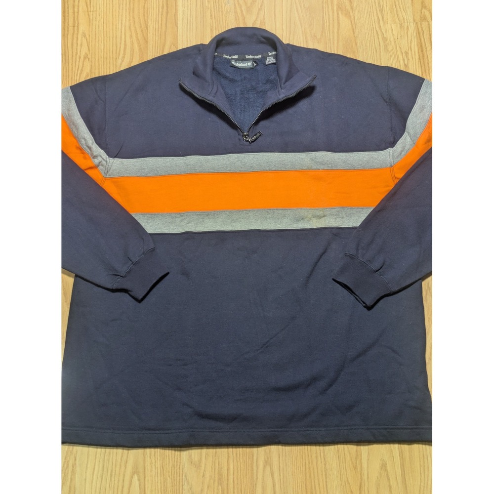 Timberland Mens Quarter Zip Pullover Sweatshirt Vintage Y2K Navy Orange XL
